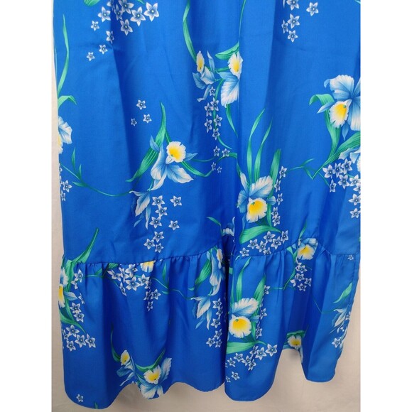 Hukilau Fashions Womens Mumu Tropical Hawaiian Dress Vibrant Blue Floral L Vtg - Picture 12 of 16